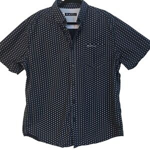 Ben Sherman Mens XXL Navy Blue Floral Micro Print Short Sleeve Button Down Shirt